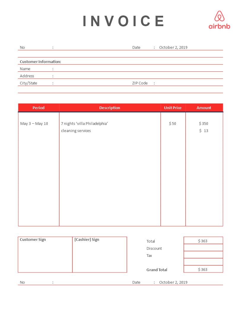 AIRBNB Rental Invoice template - Premium Schablone With House Cleaning Invoice Template Free