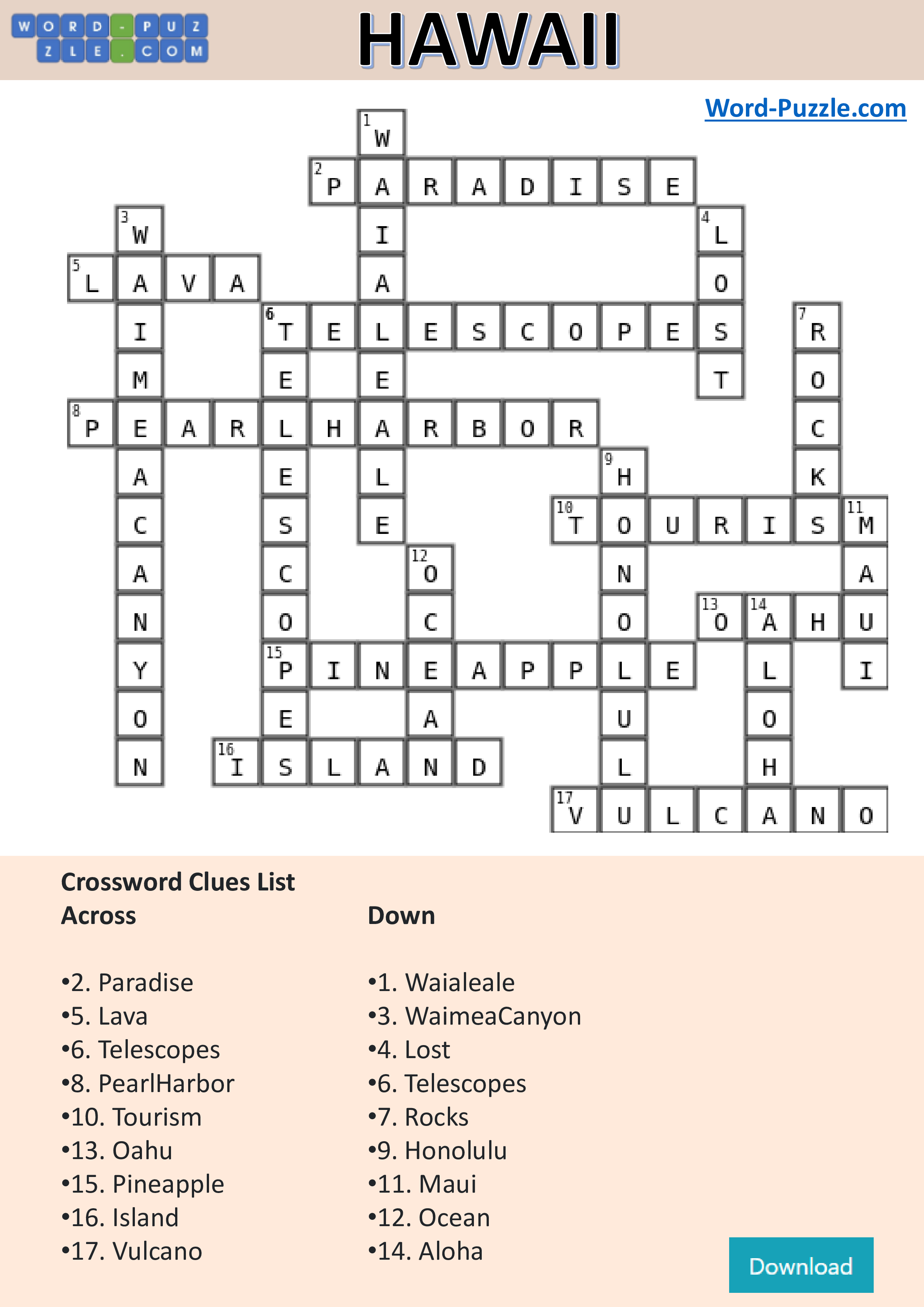 Hawaii Crossword Puzzle | Templates at allbusinesstemplates.com