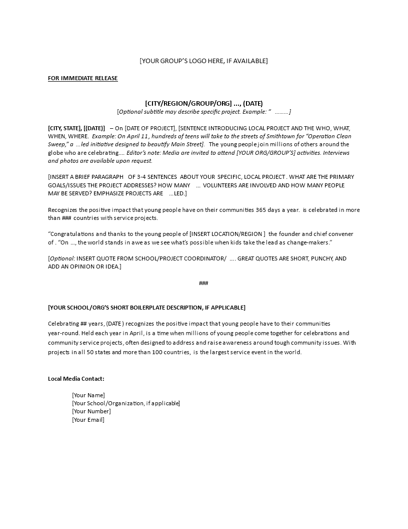 Kostenloses Press Release Email Template