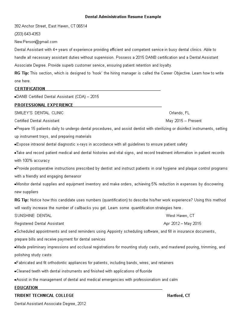 dental administration resume template