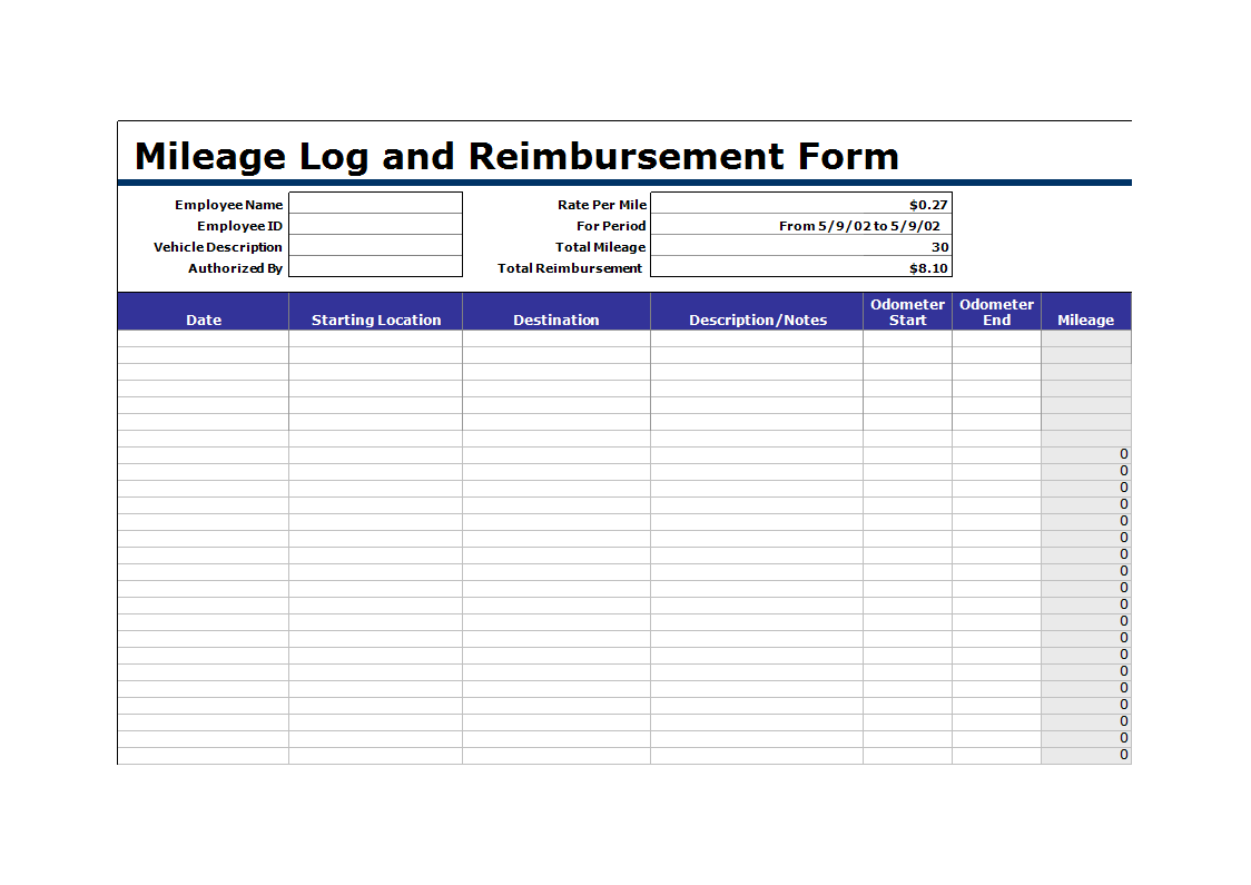 Mileage Log and Reimbursement Form sample main image