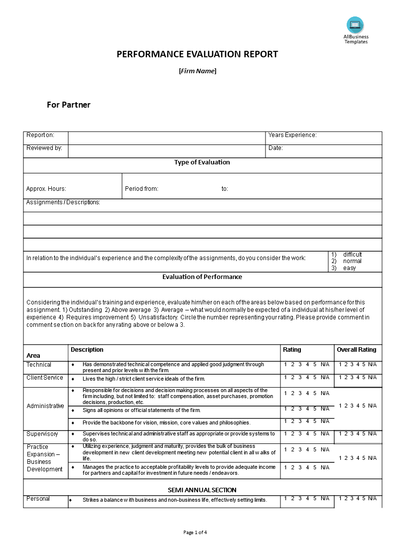 hr performance evaluation report template modèles