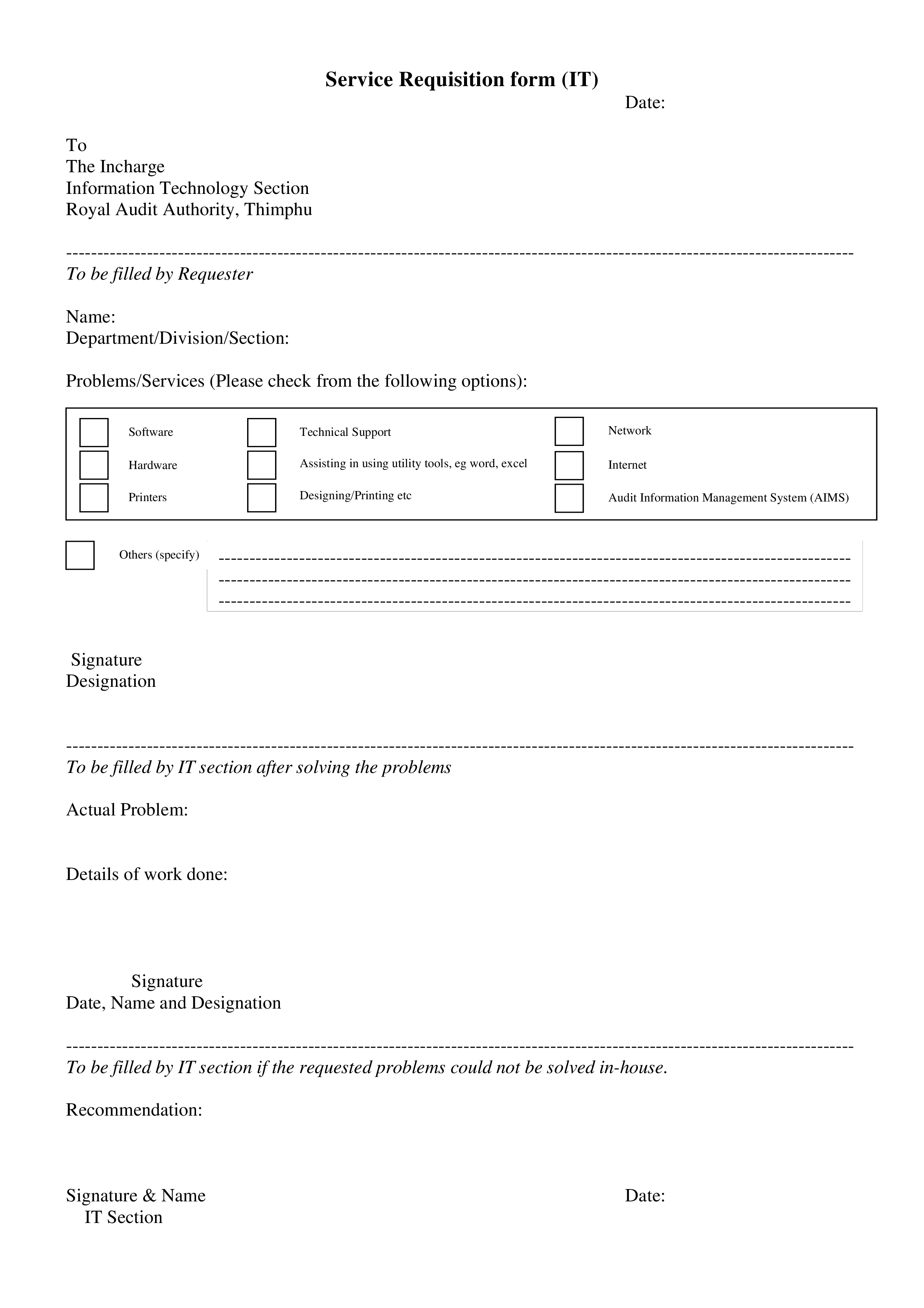 Service Requisition Form 模板