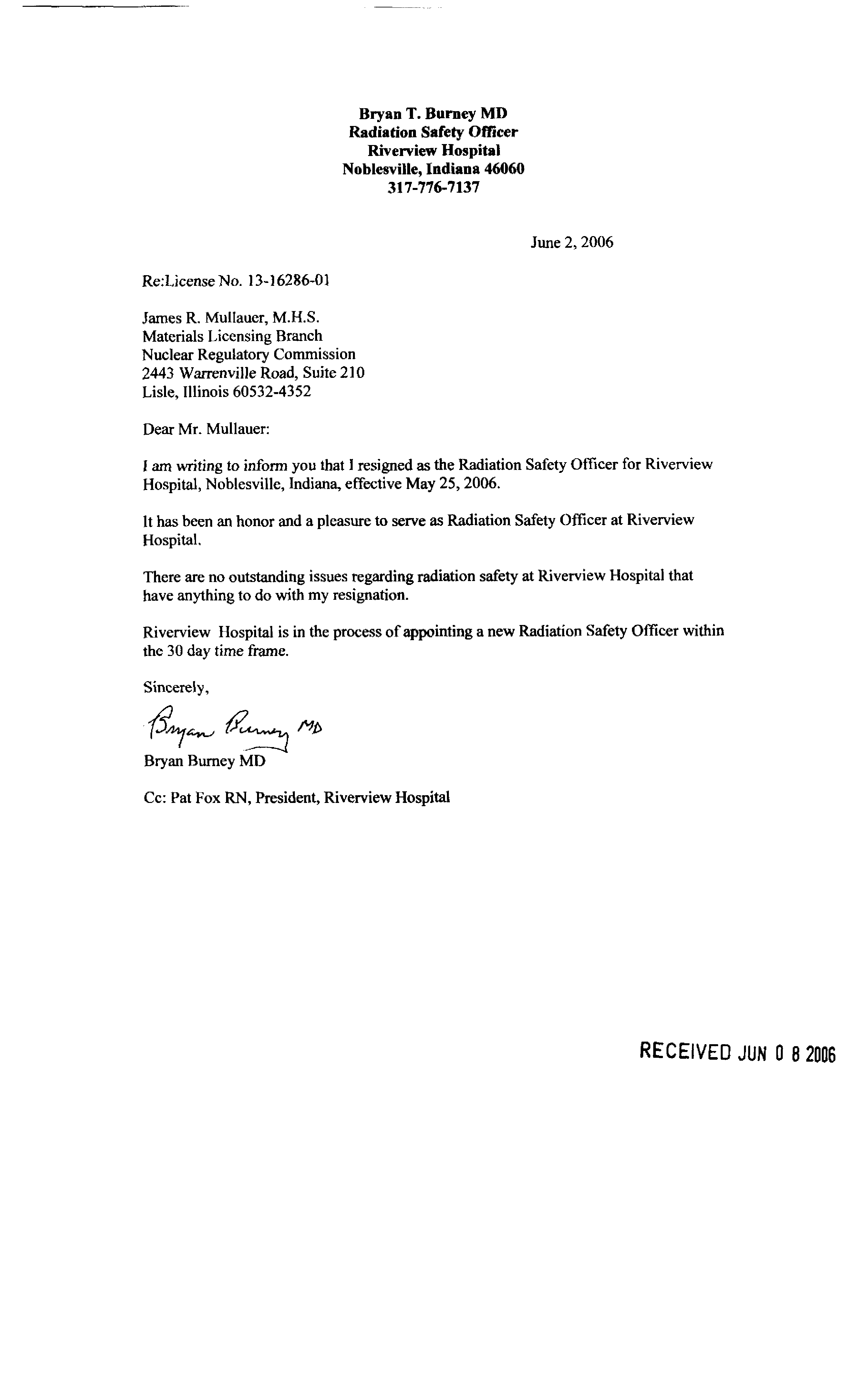 Radiation Safety Offcer Resignation Letter 模板