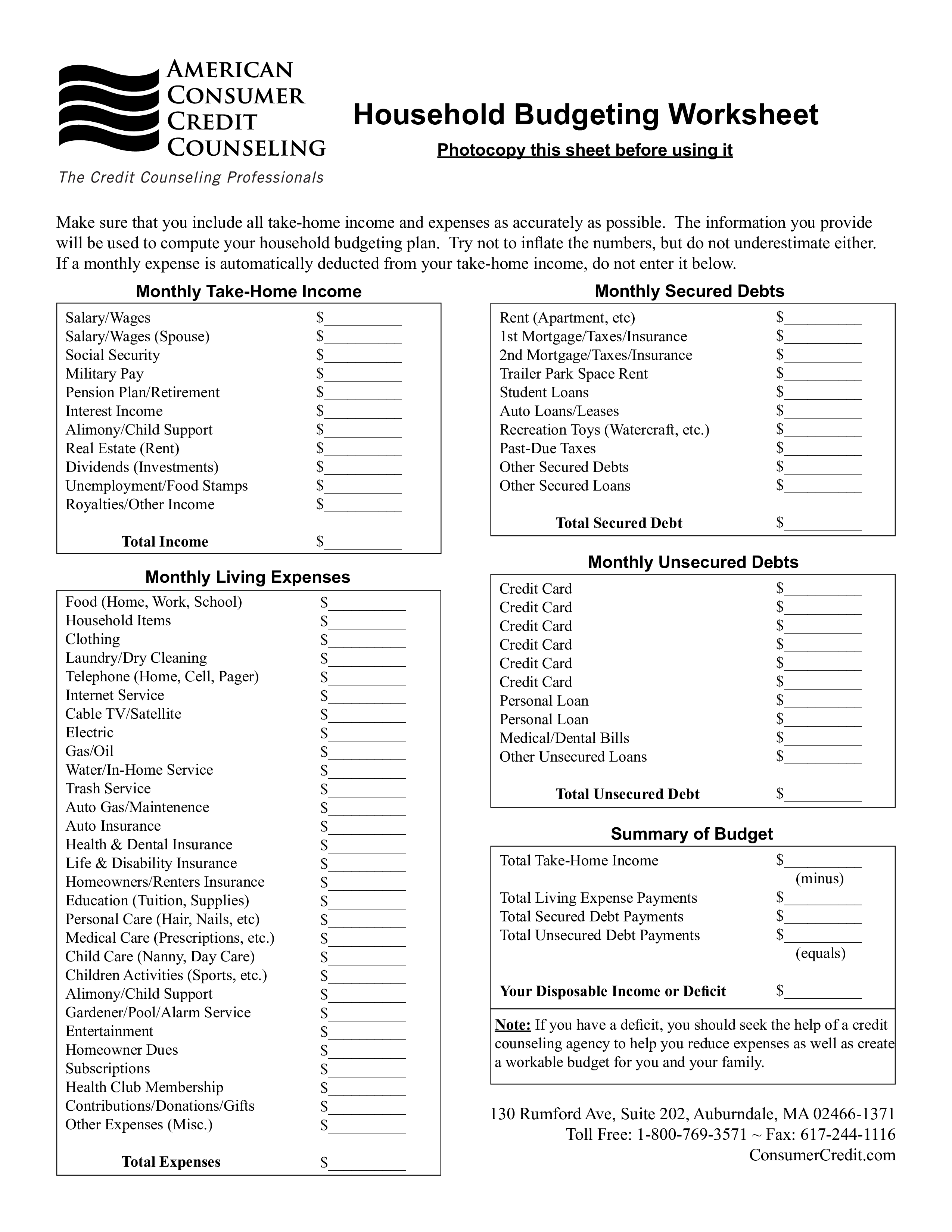 household budgeting sheet template