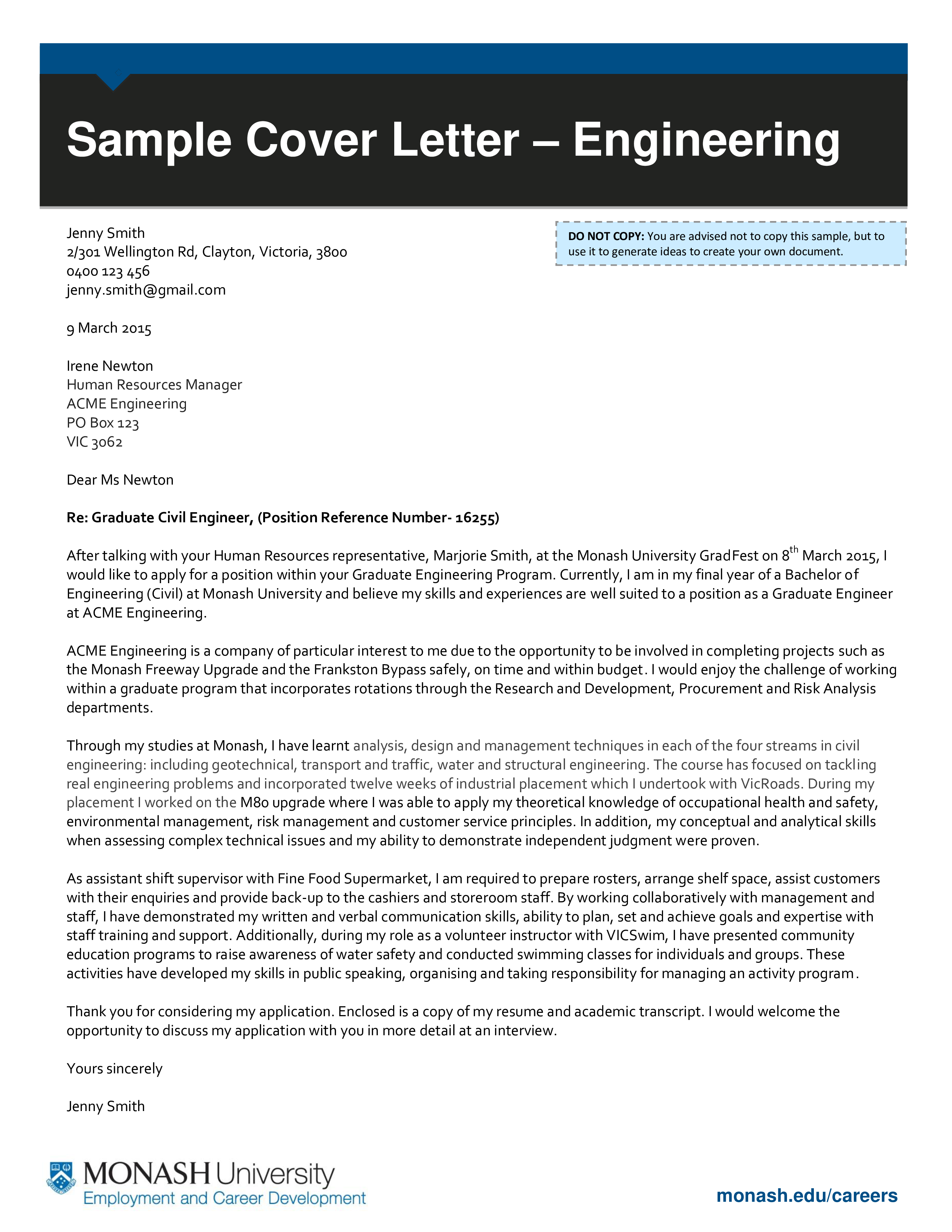 resume cover letter for engineer