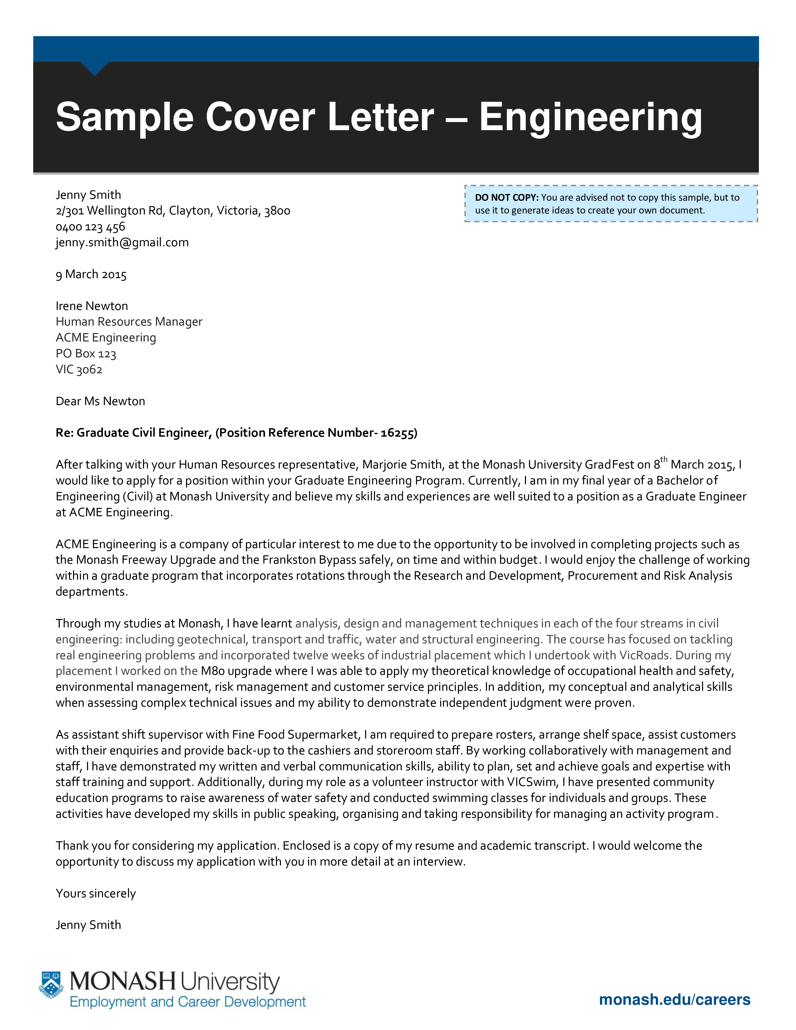 cover letter for a plant engineer