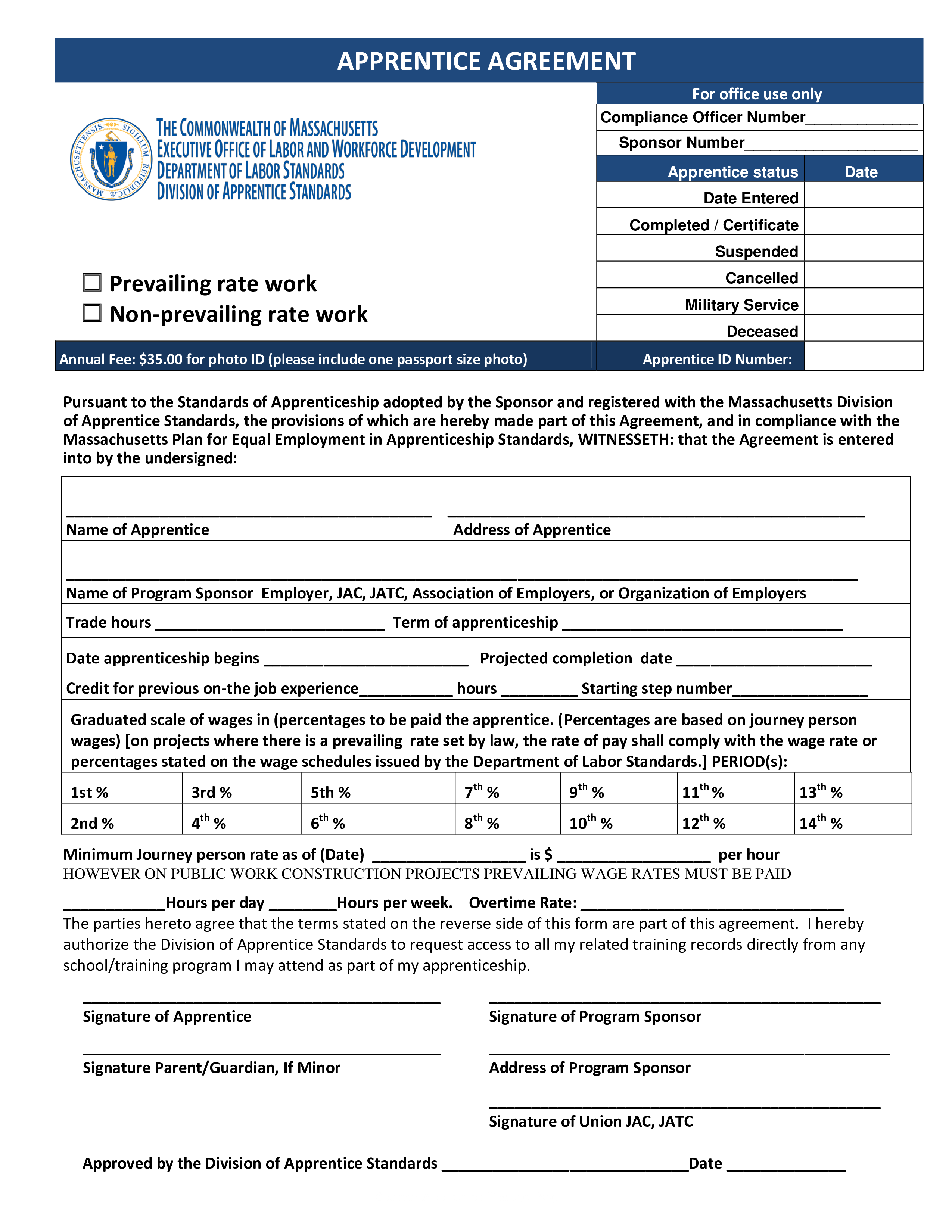 training apprenticeship agreement form voorbeeld afbeelding 