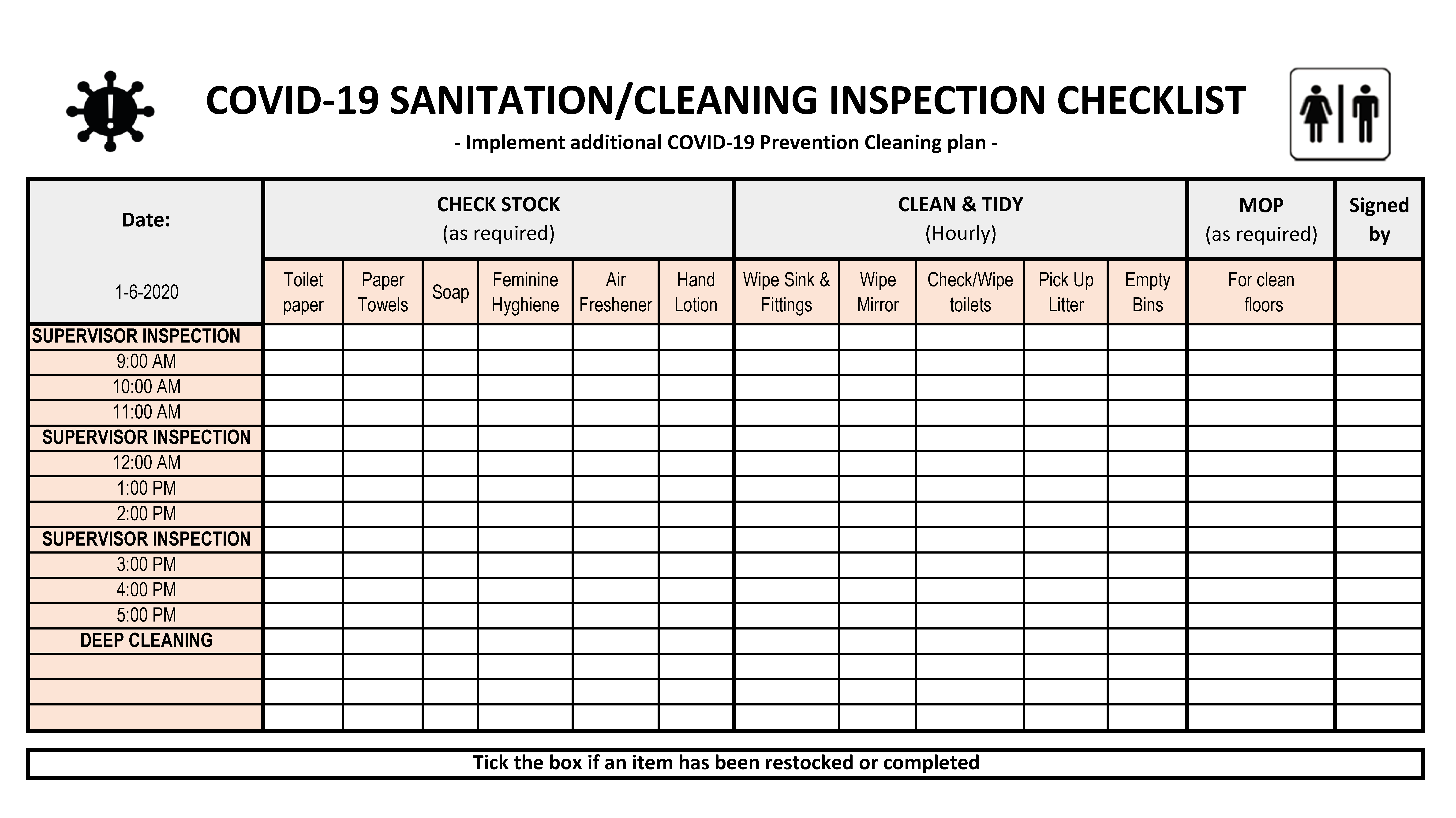 covid-19 facility cleaning list modèles