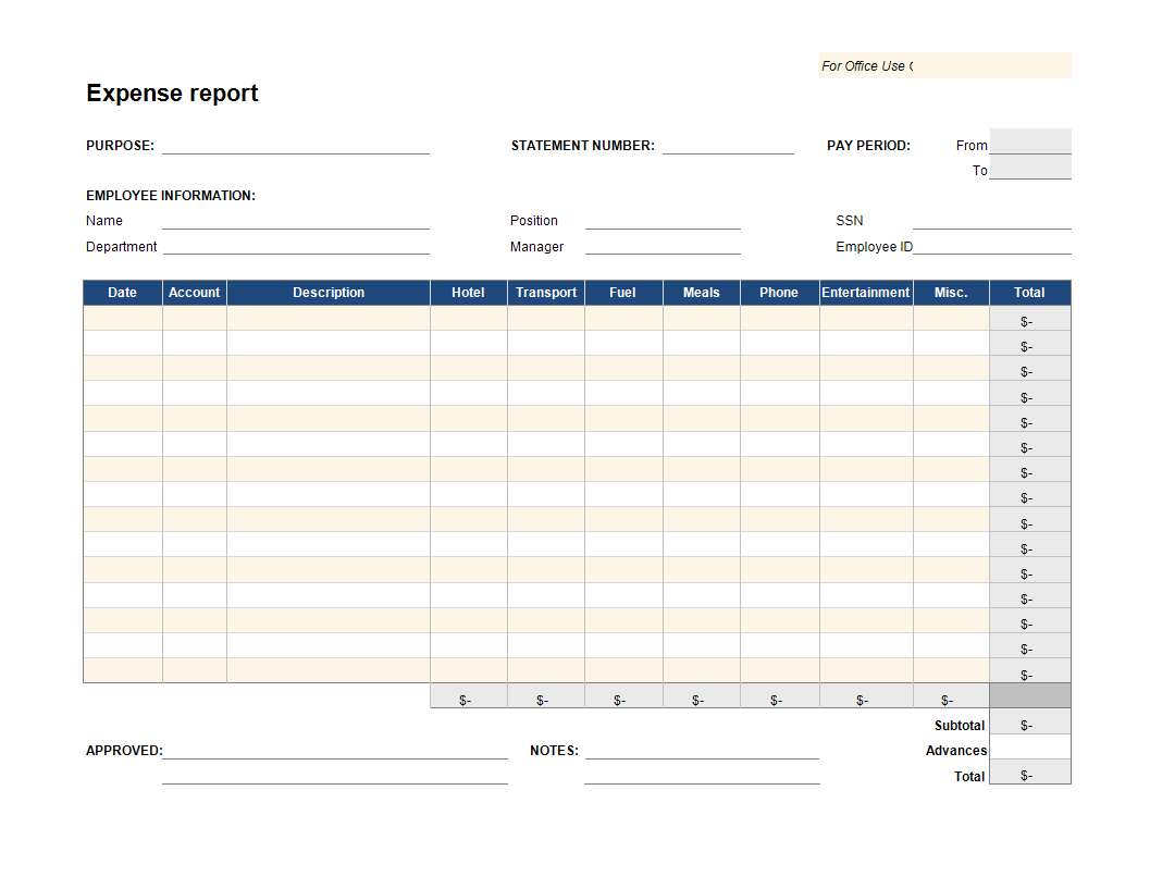 expense report XLSX Template 模板