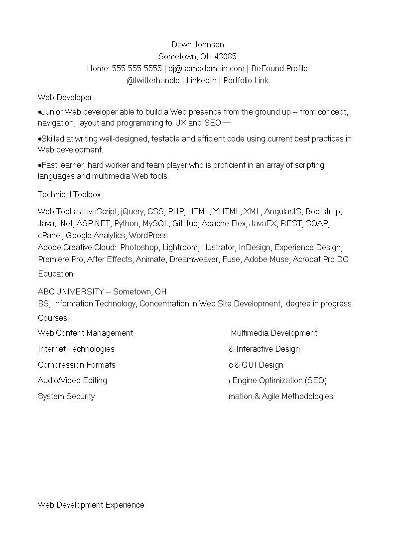 sample technical resume format Hauptschablonenbild