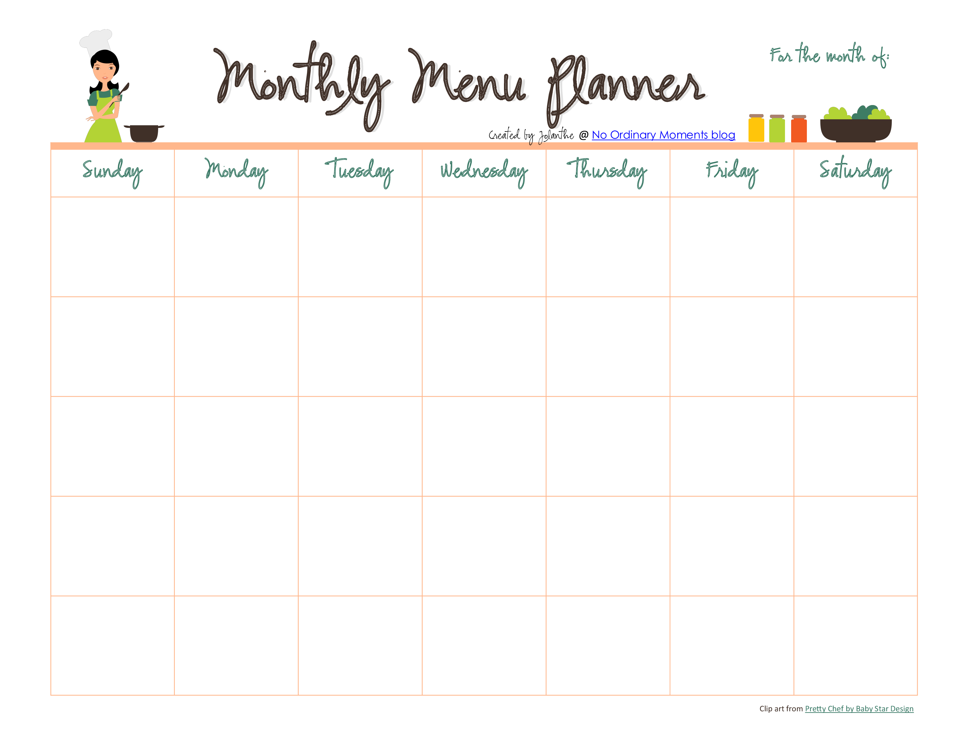 monthly meal menu planner pdf format template 0a voorbeeld afbeelding 