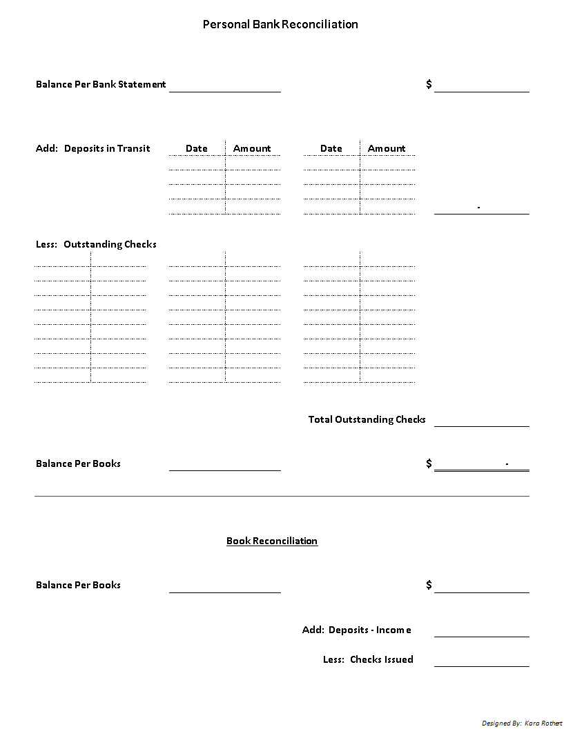 personal bank reconciliation excel template