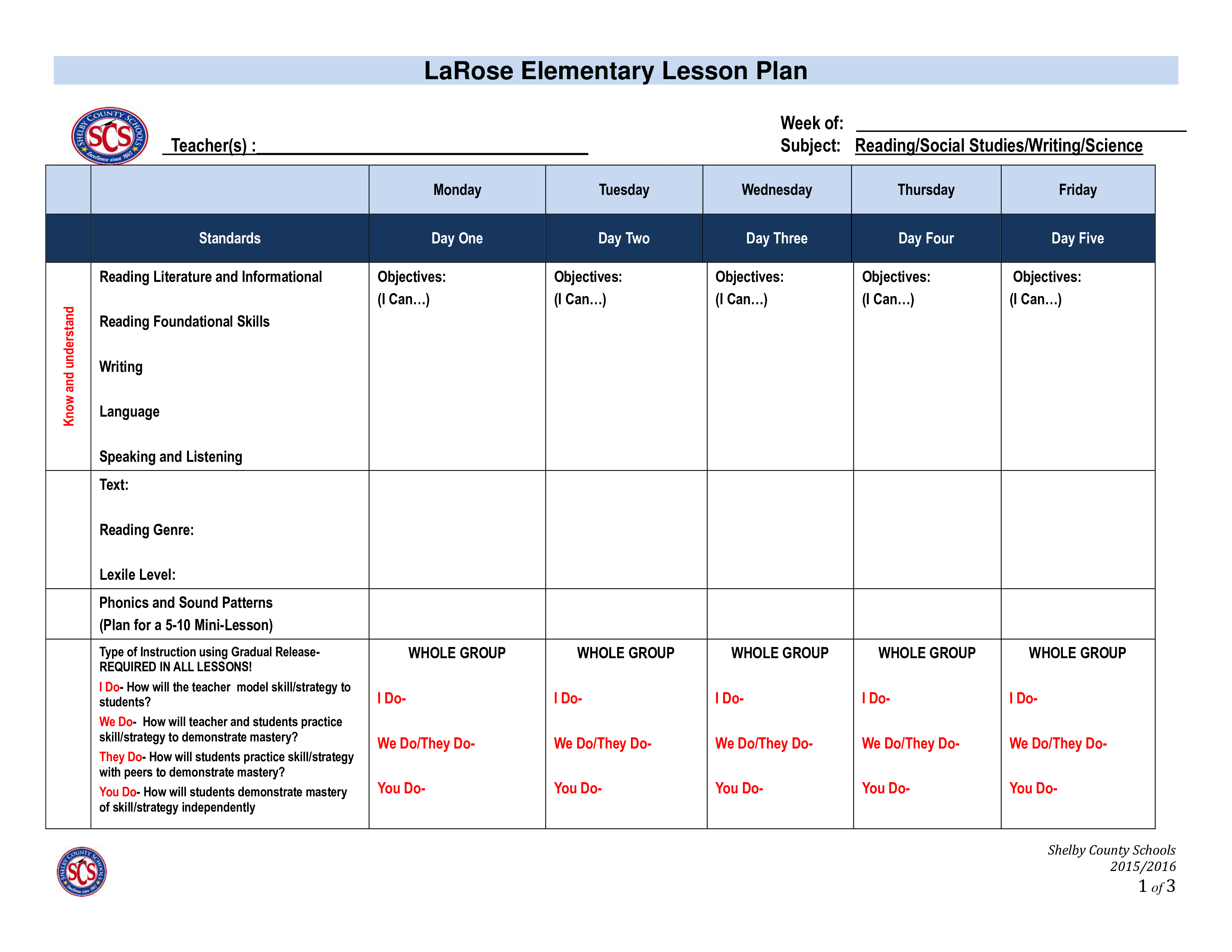 elementary lesson plan Hauptschablonenbild