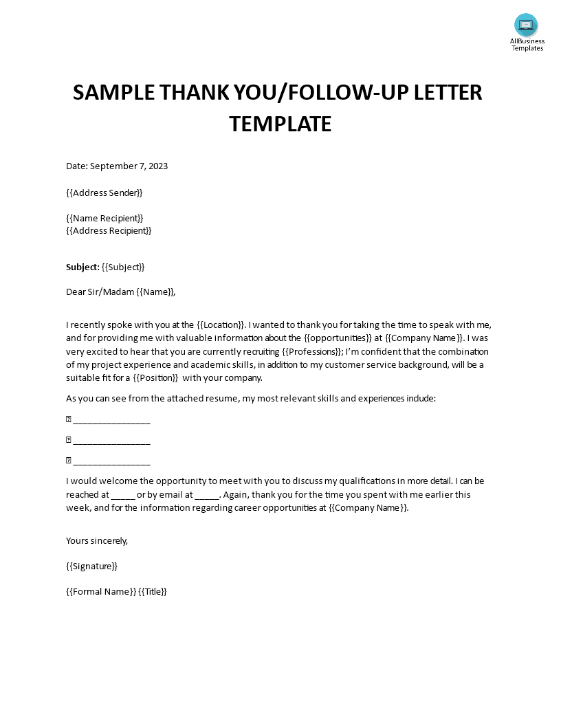 follow up letter for business Hauptschablonenbild