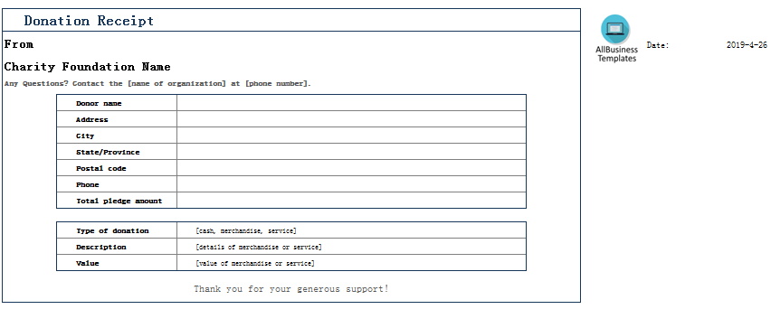 donation receipt in excel Hauptschablonenbild