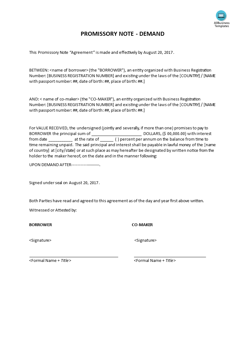 promissory note - demand template