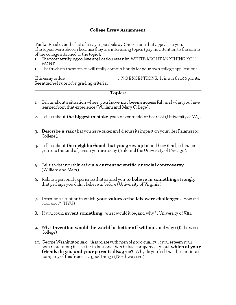 essay assignment format