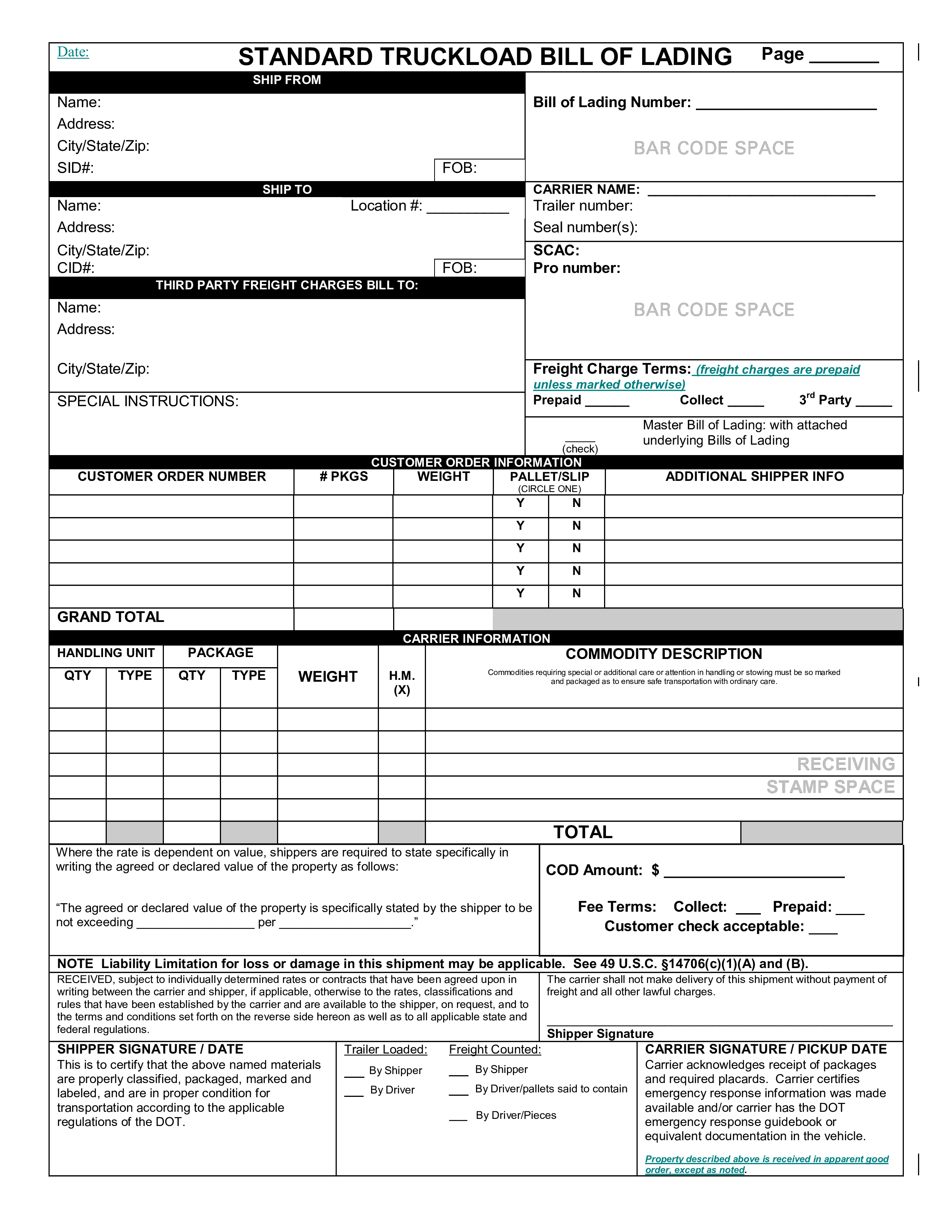 Bill Of Lading Front main image