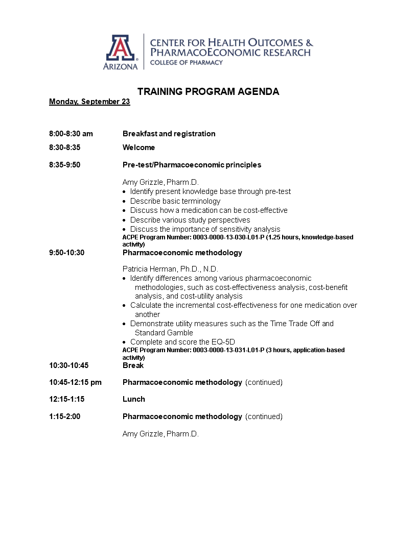 training program agenda example modèles