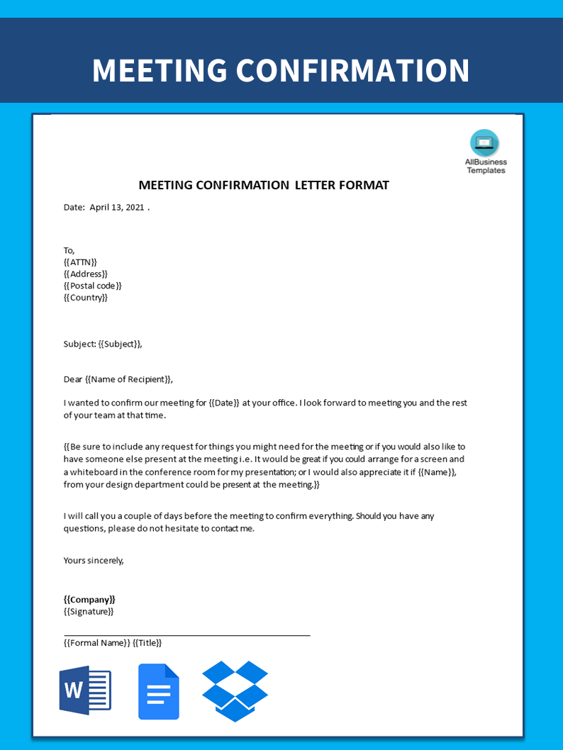 formal meeting confirmation letter template