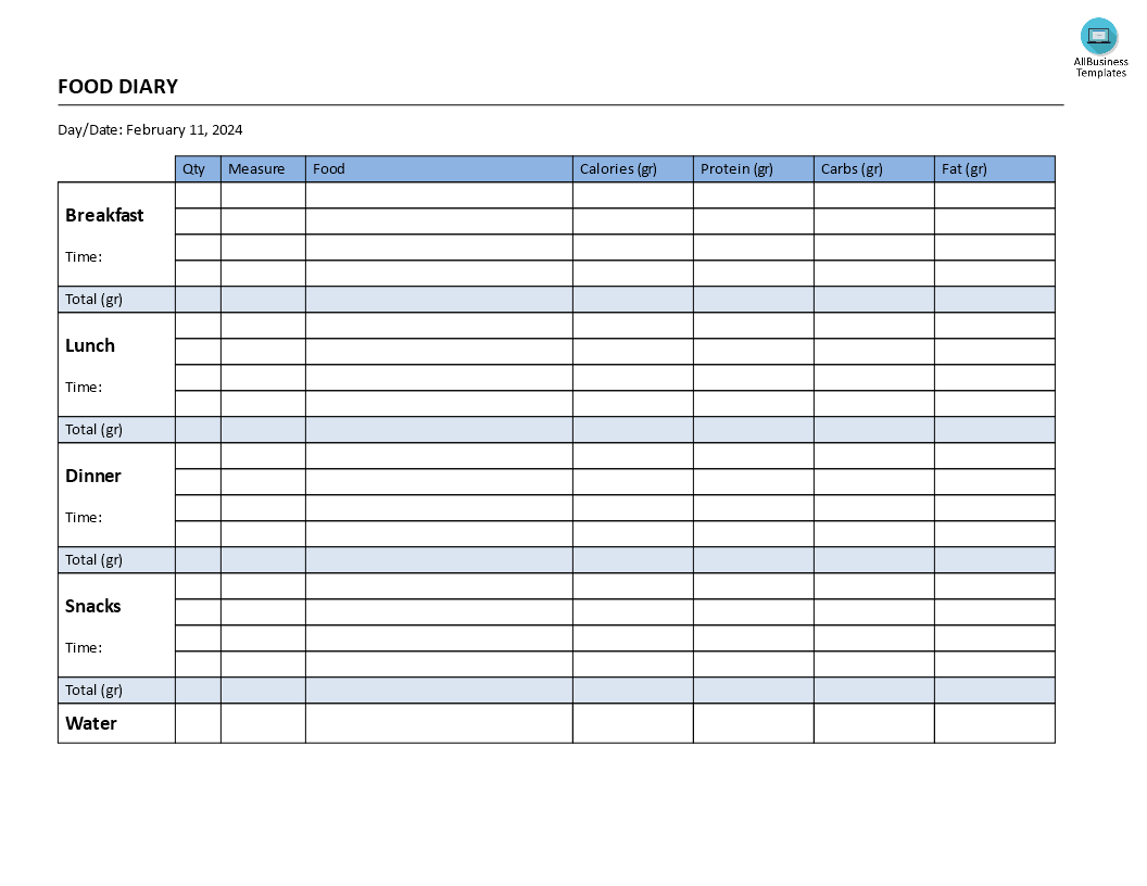Food Diary template main image