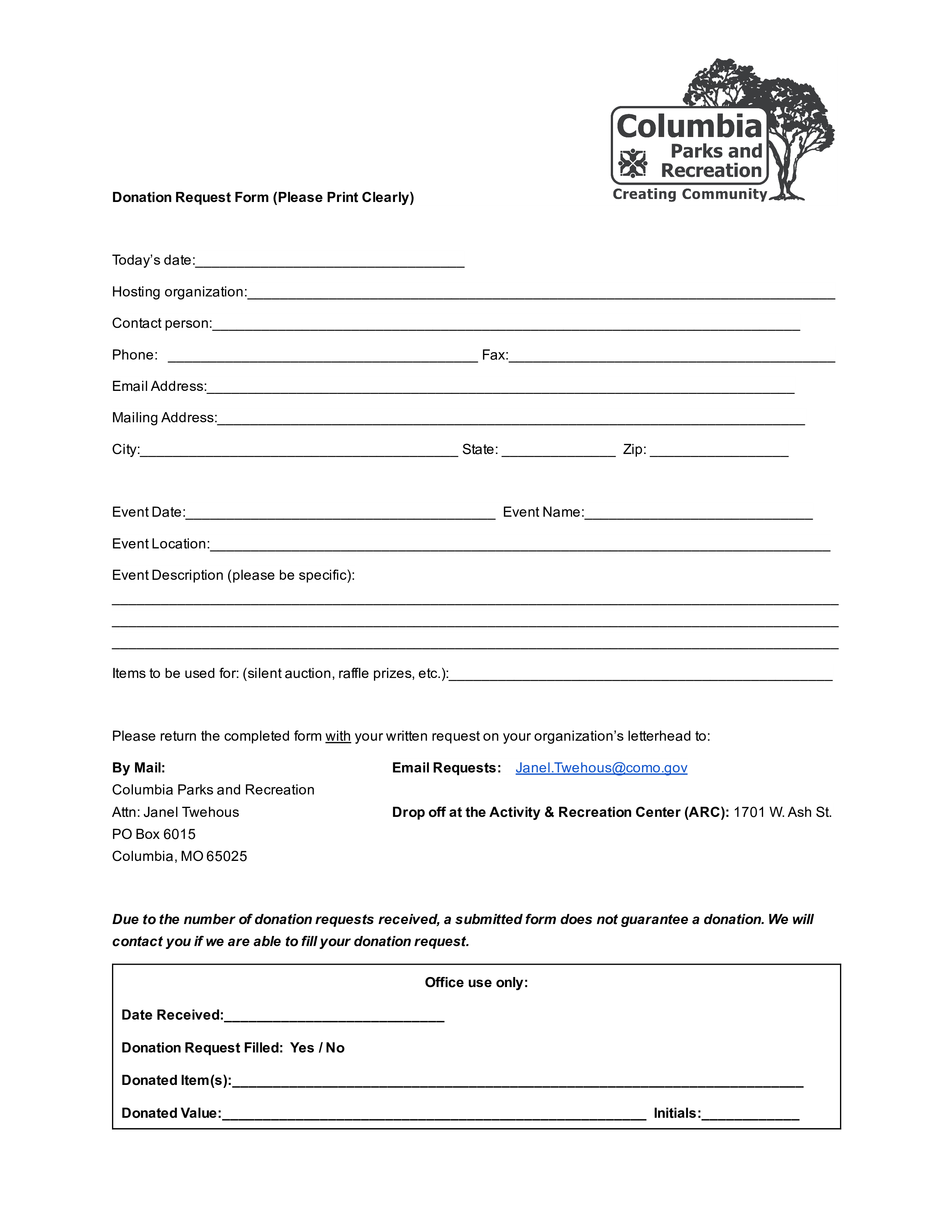 donation request form sample template