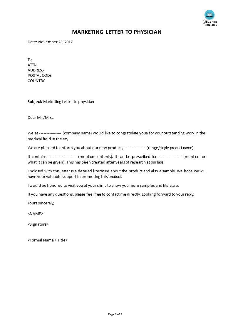 marketing letter to physician template