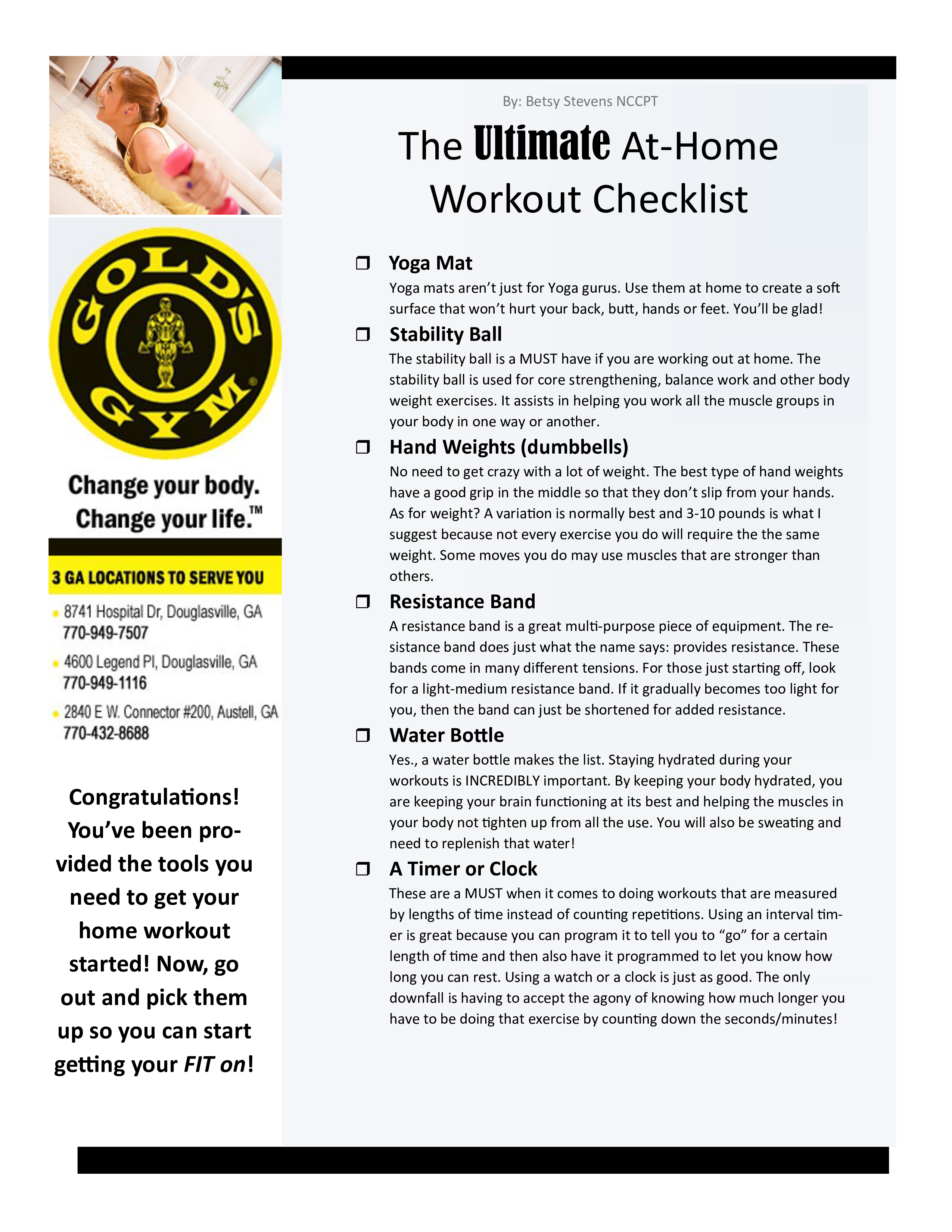 home workout checklist template