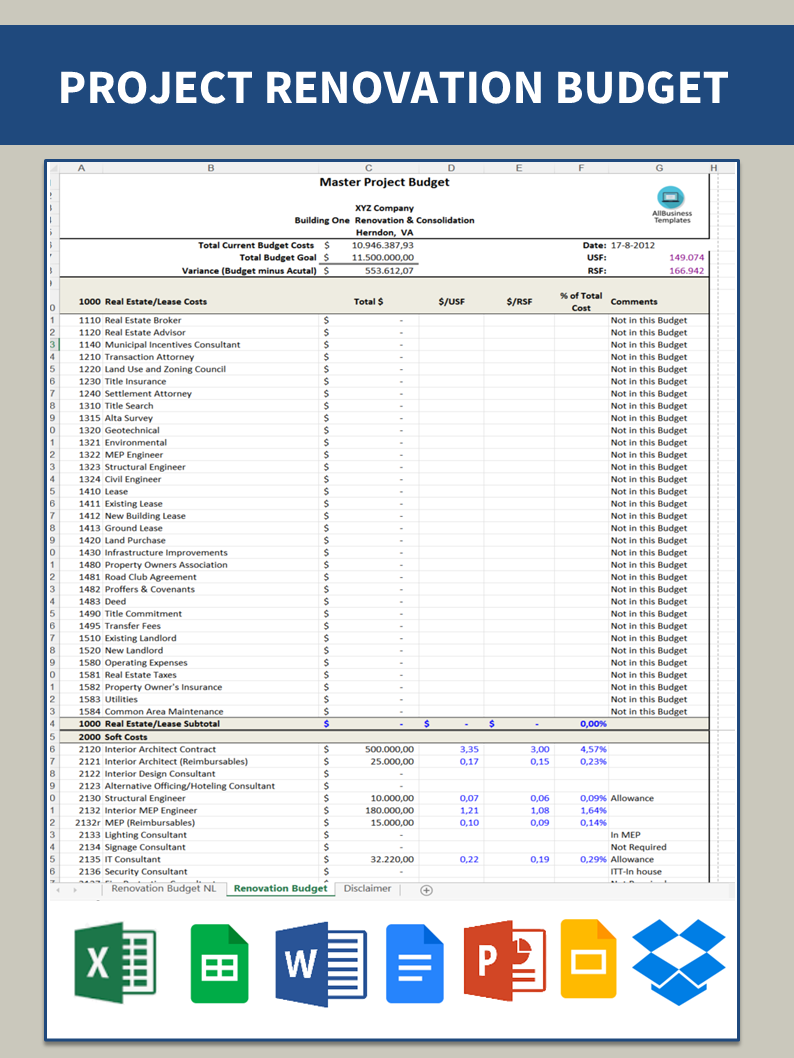 project renovation budget plantilla imagen principal