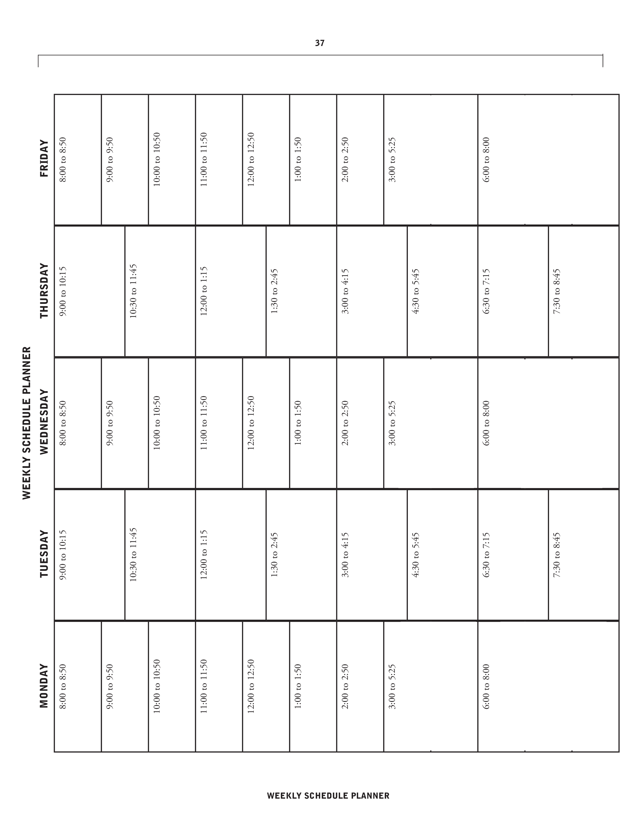 printable weekly schedule planner modèles