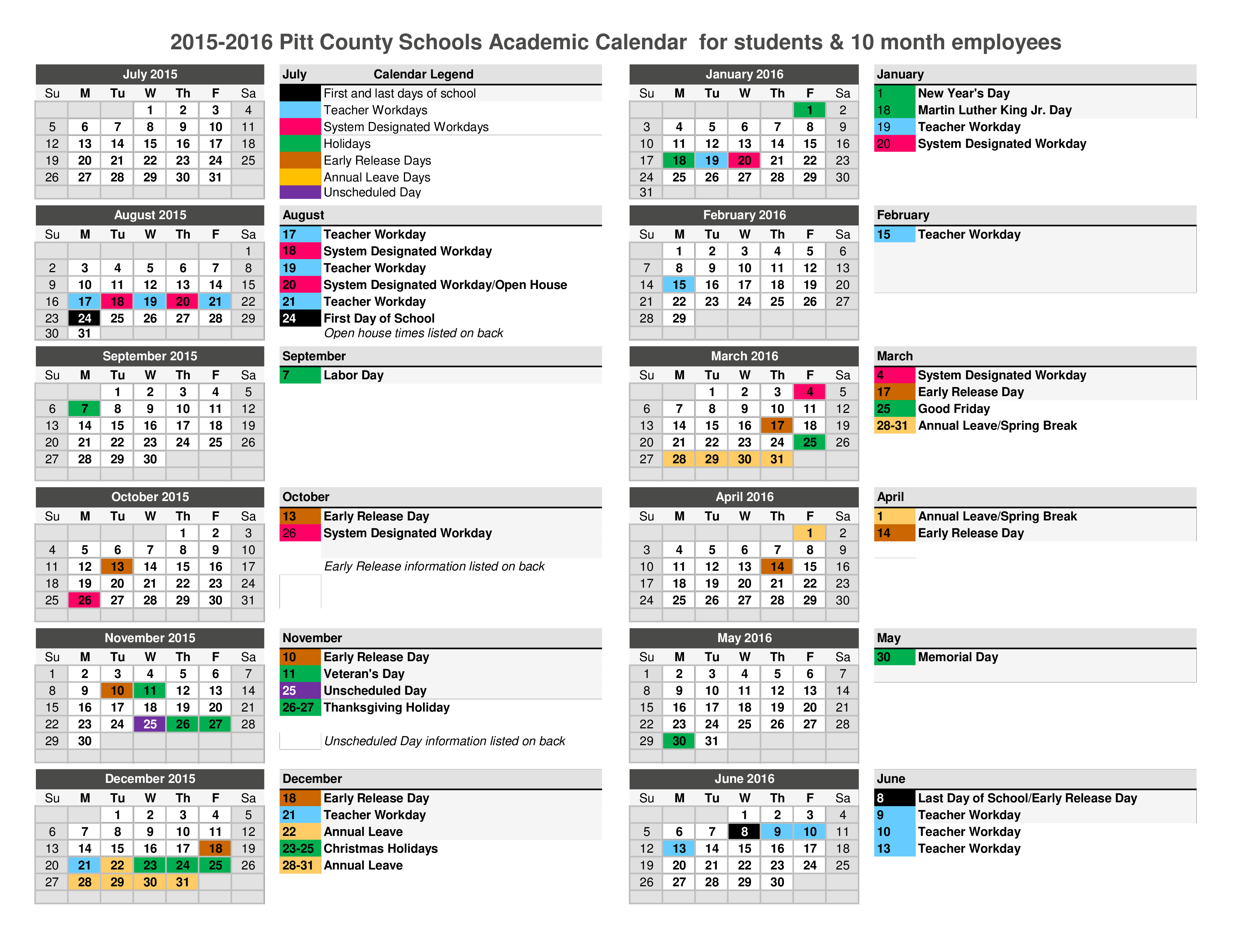 2015 2016 Academic Calendar Template HQ Template Documents