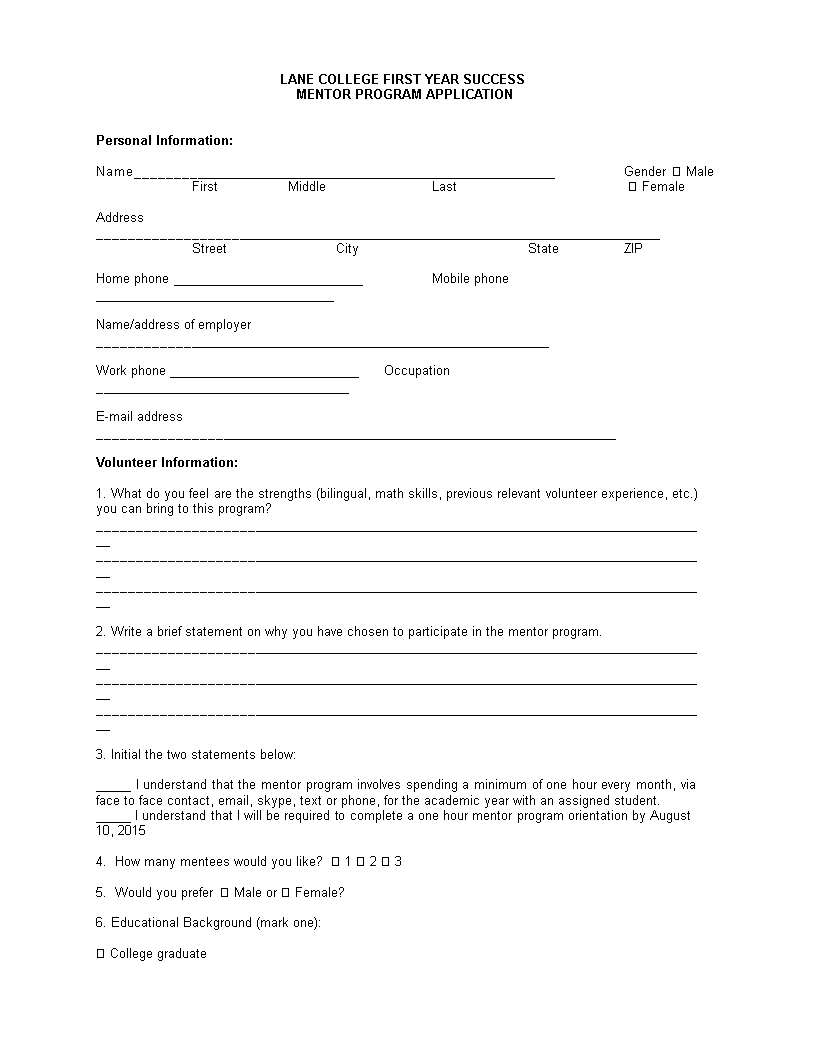mentor program application letter template