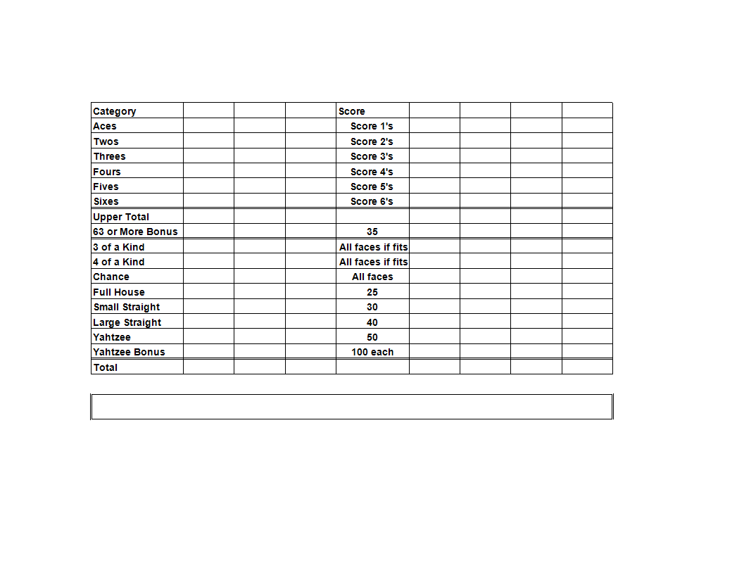 yahtzee score sheets template in excel Hauptschablonenbild