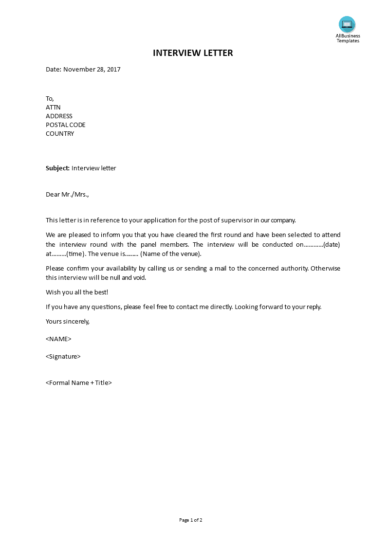 interview letter template