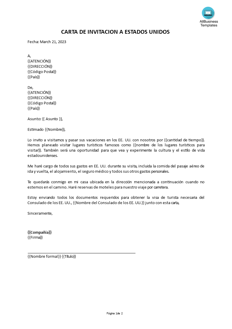 carta de invitación a estados unidos Hauptschablonenbild