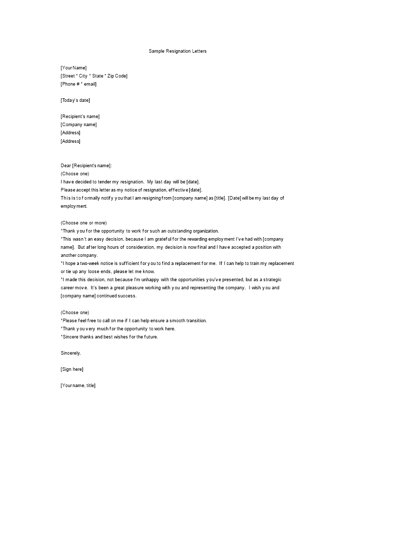 Employee Resignation Letter in Templates at