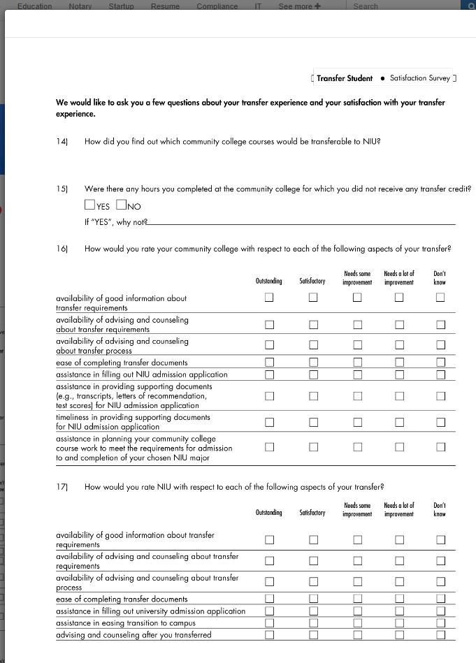 transfer student satisfaction survey voorbeeld afbeelding 