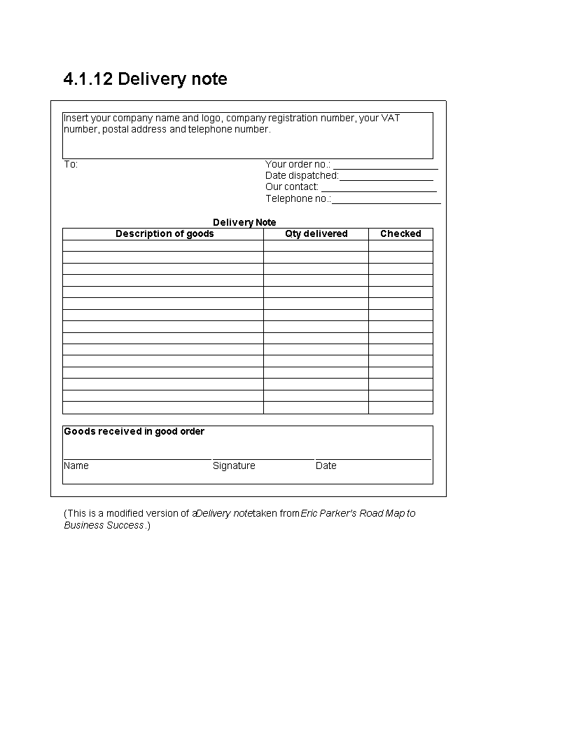 simple delivery order template