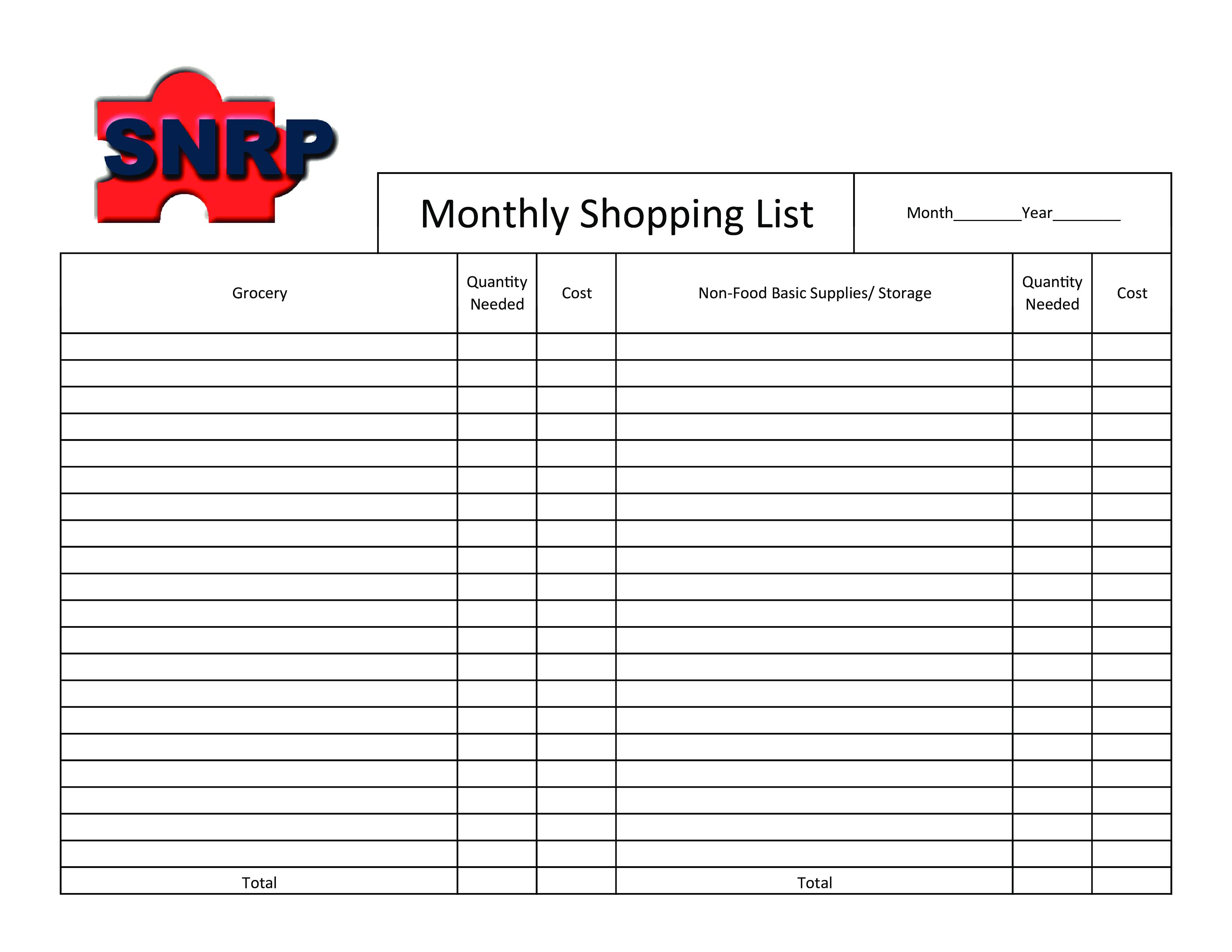 Printable Monthly Shopping List main image