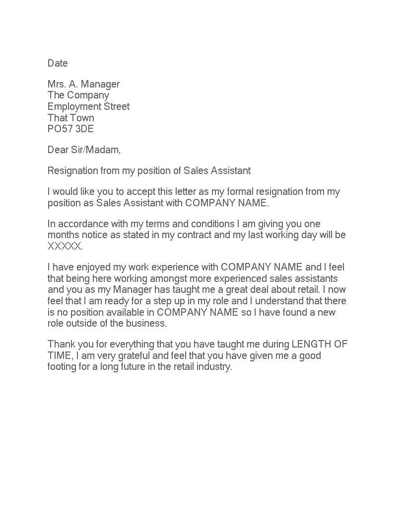 retail assistant resignation letter Hauptschablonenbild