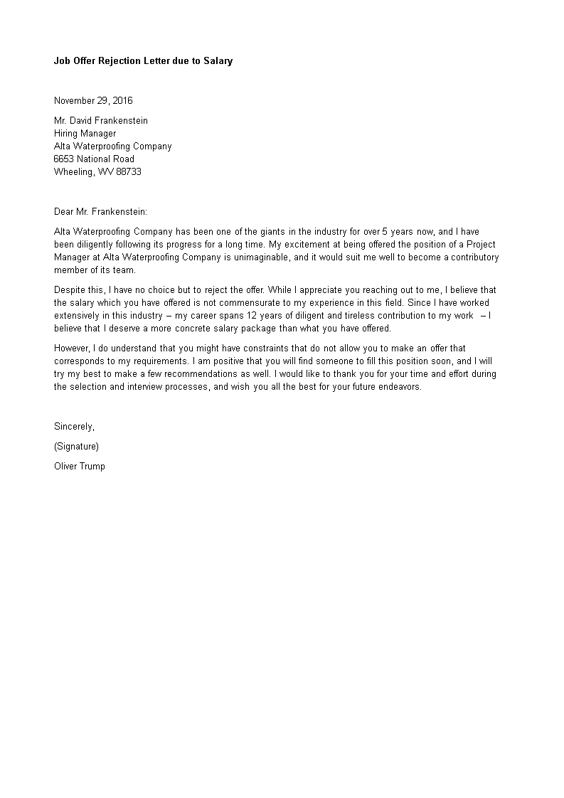 job refusal letter due to salary plantilla imagen principal