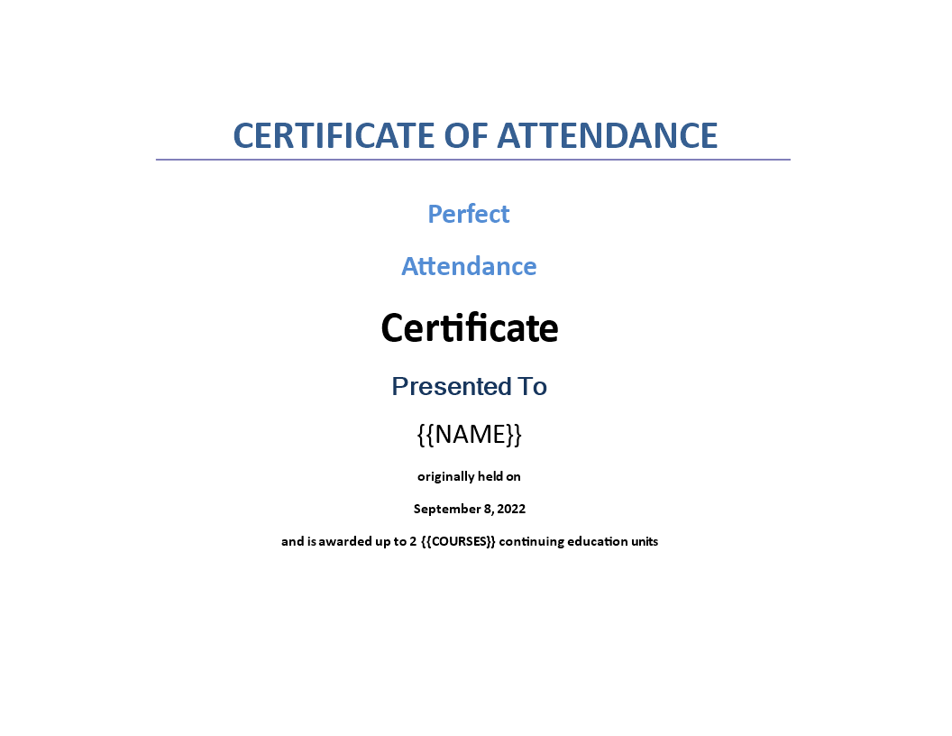 attendance certificate sample modèles