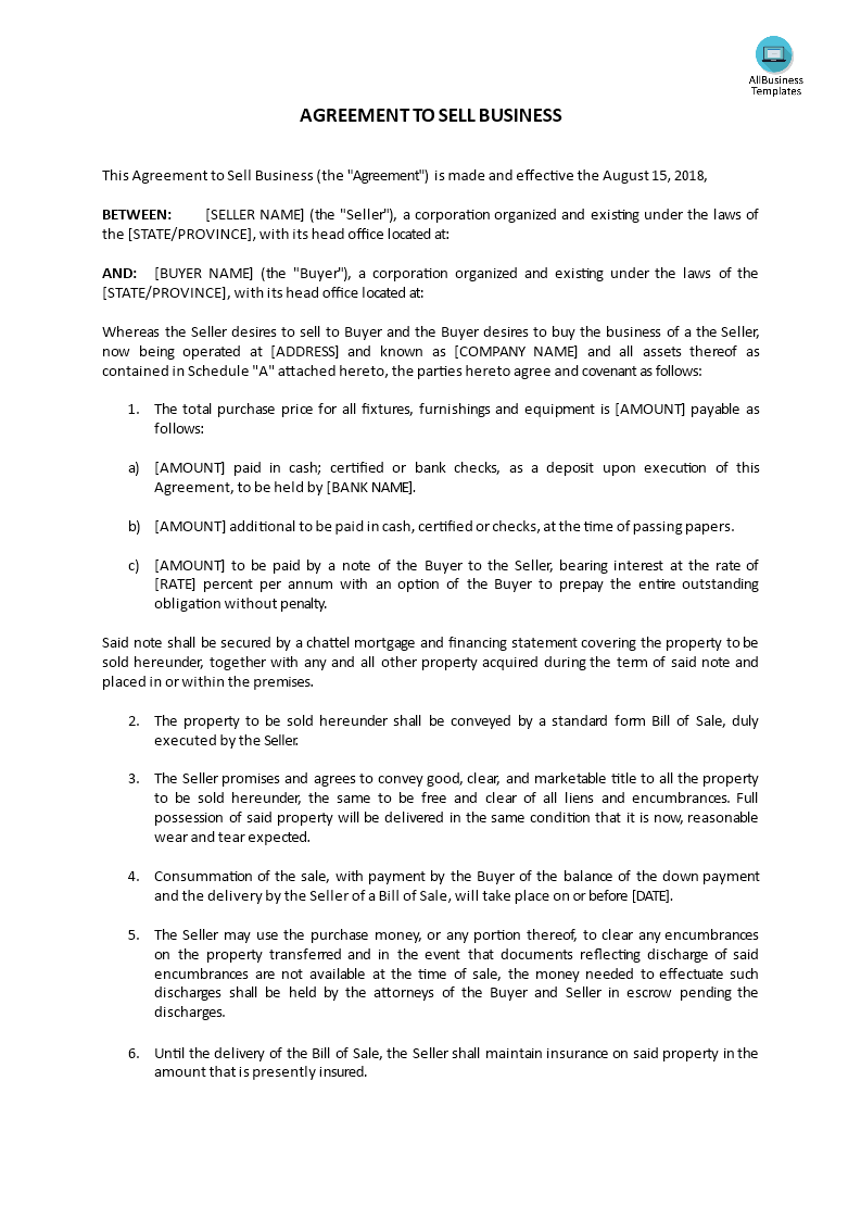 agreement of purchase and sale of business assets_short template