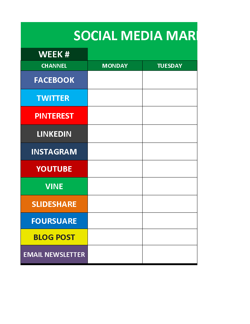 Social Media Schedule Templates at