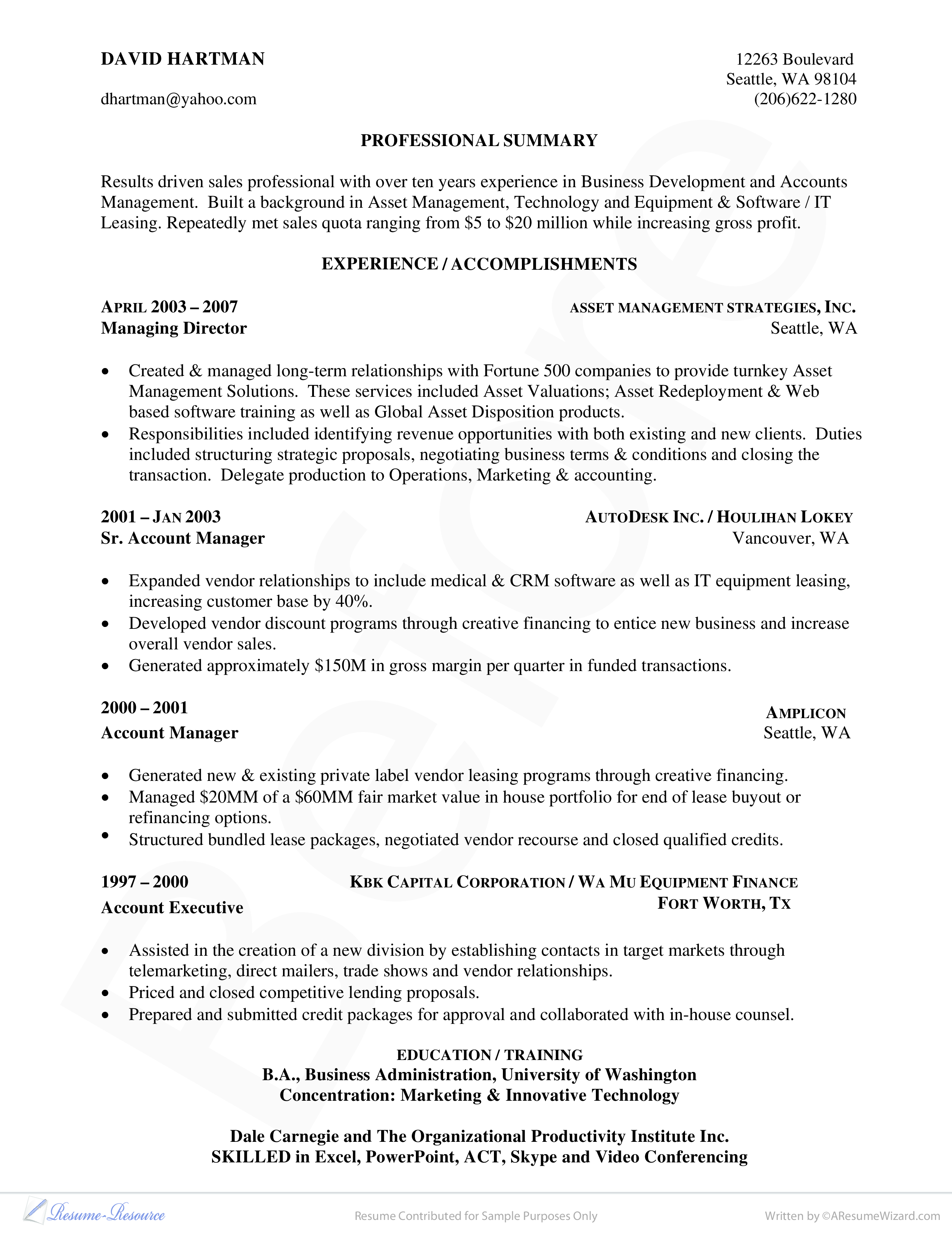 Professional Business Development Resume 模板