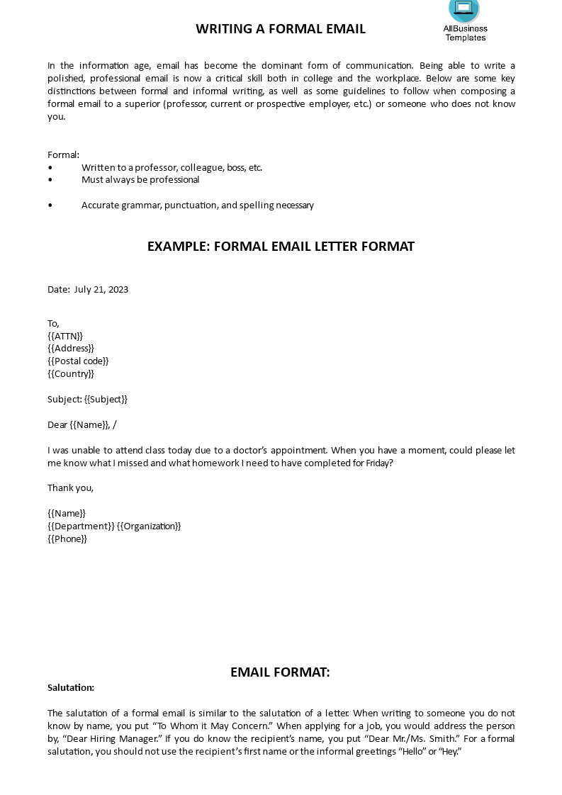 formal email signature template