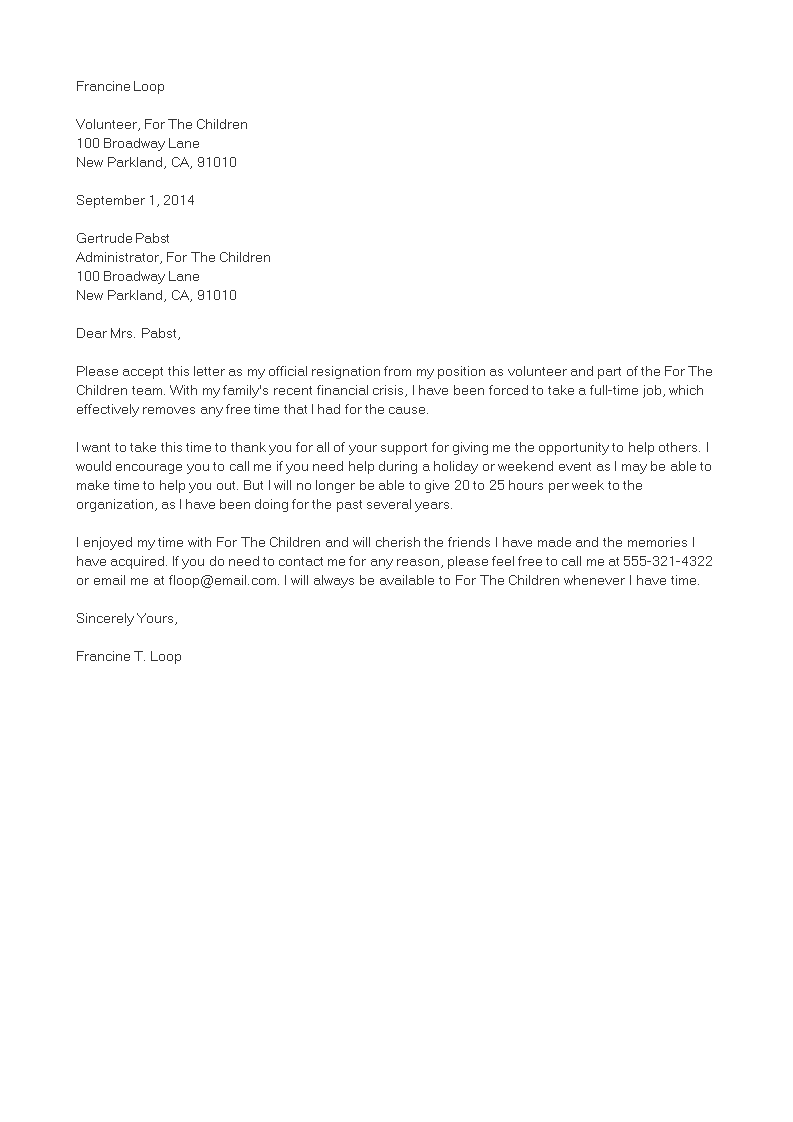 volunteer job resignation letter plantilla imagen principal