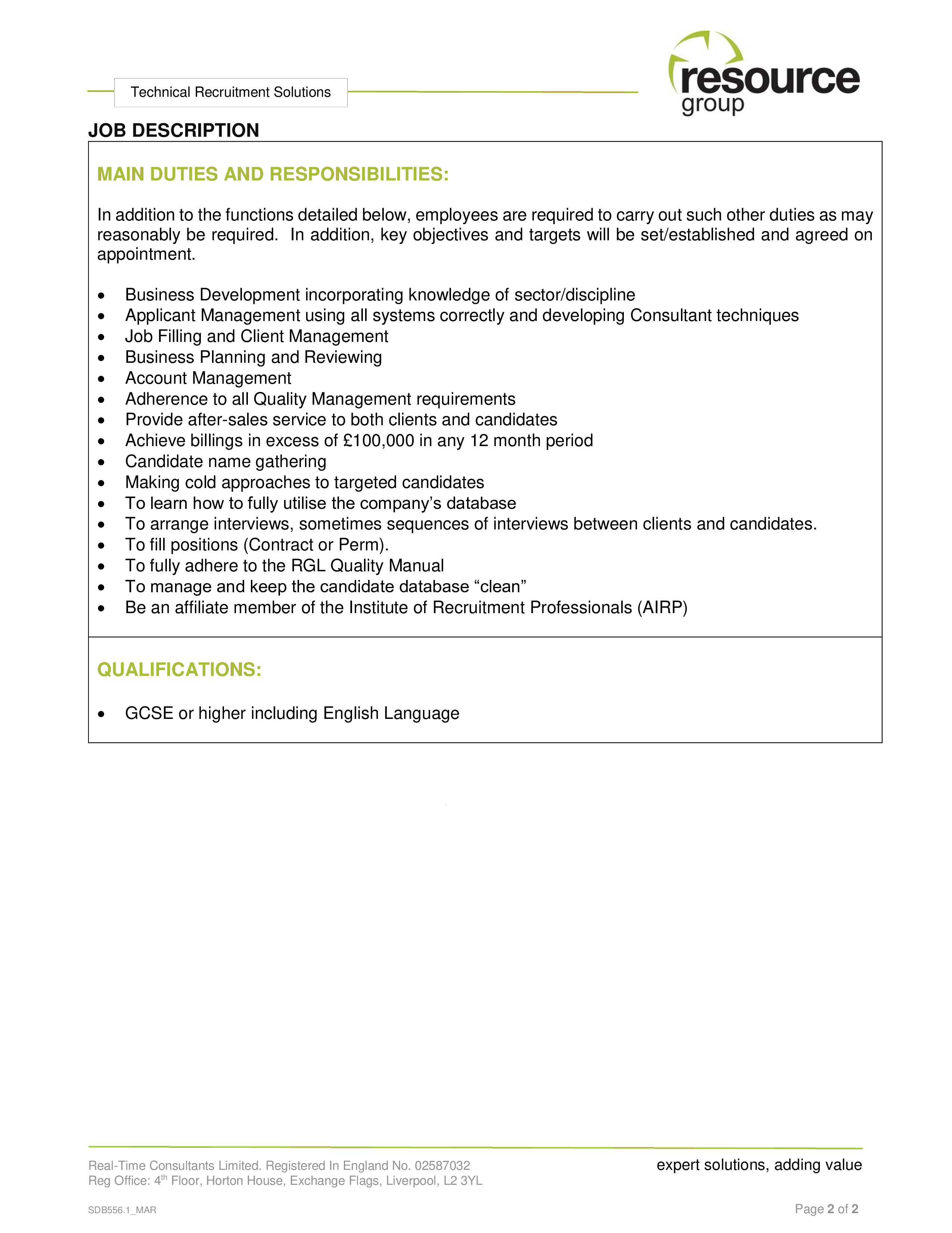 Recruitment Consultant Job Description Templates at