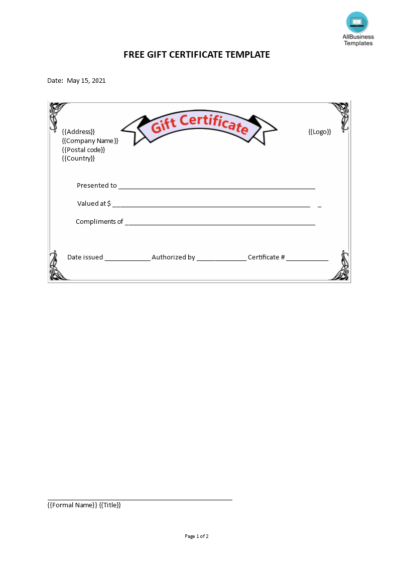 Free gift certificate template main image